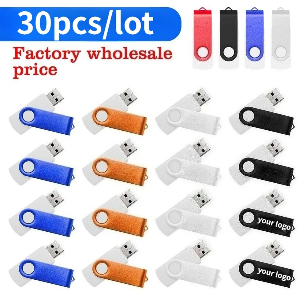30 pezzi di nuove chiavette USB da 64GB, 32GB, 16GB, 8GB, pen drive in metallo argentato, chiavetta USB 2.0, regalo con logo personalizzato gratuito come omaggio.