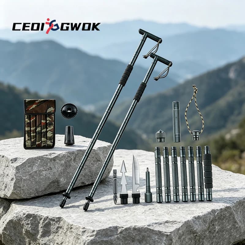 CEOI GWOK Foldable T Handle Trekking Pole Lightweight 6063 Aluminum Hiking Staff for Outdoor Walking Climbing Walking Stick