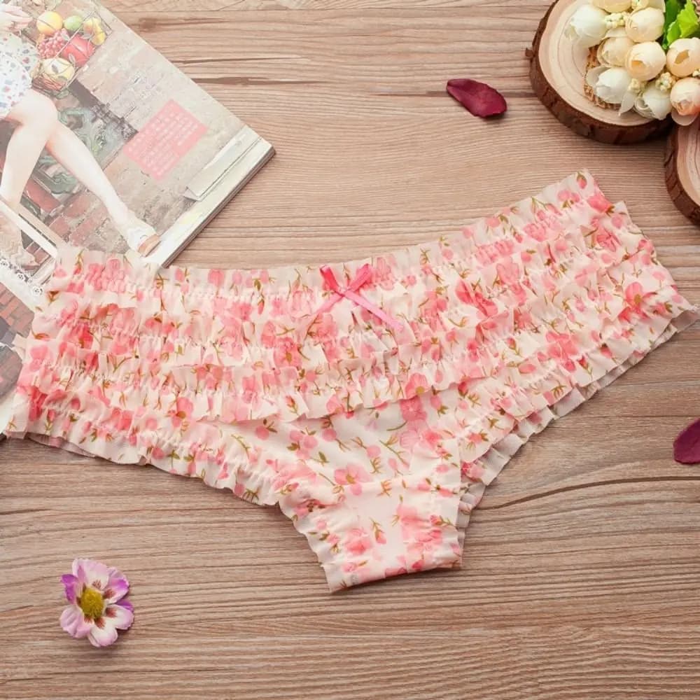Mutandine da donna carine traslucide Dolce volant in pizzo Slip a vita bassa Stampato a pois Fiocco in rete Intimo femminile Butt Lifter