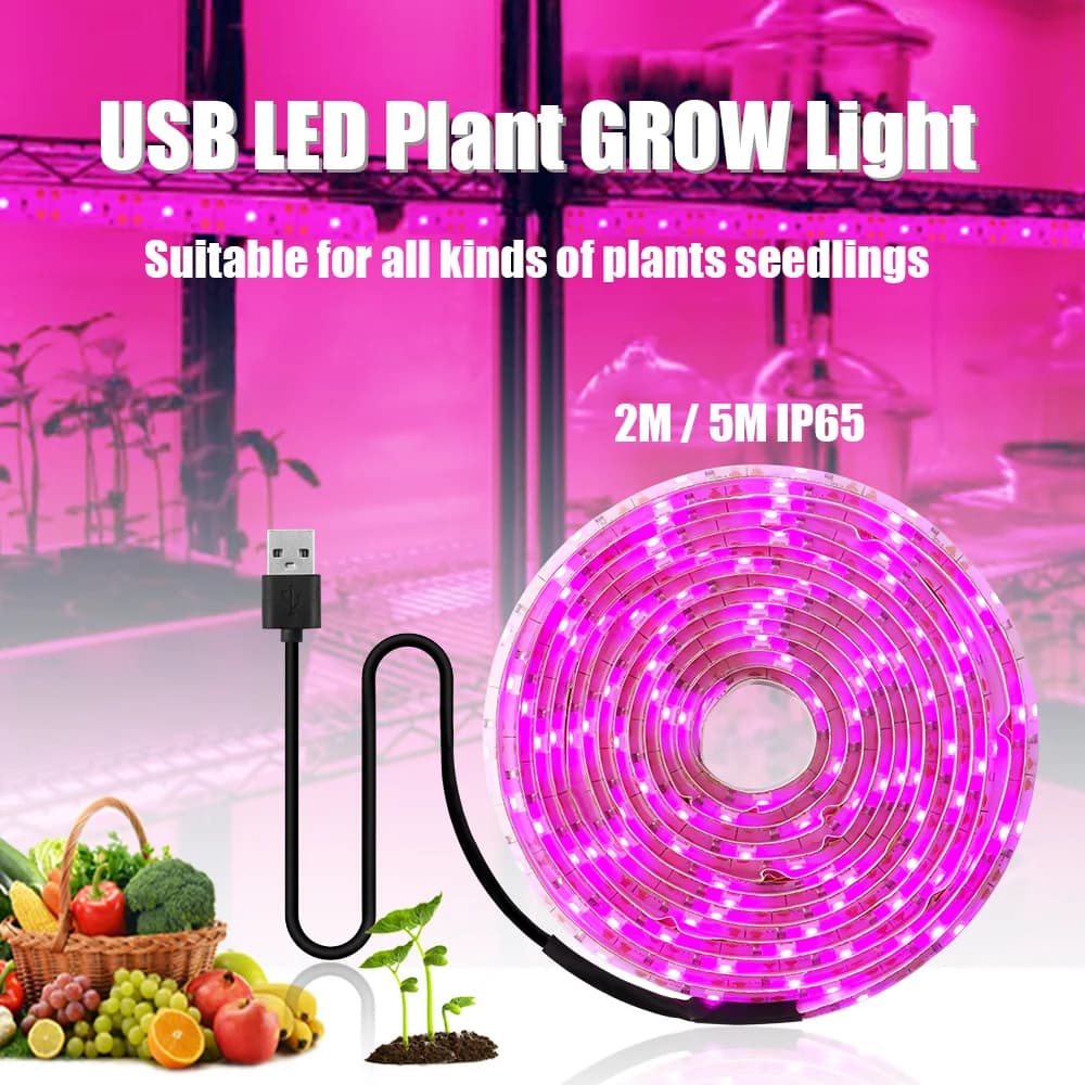 5V USB Led Plant Growing Light 2M 5M Full Spectrum Hydroponic Grow Lamps piante da interno serra fiori semi Phyto Lamp Strip