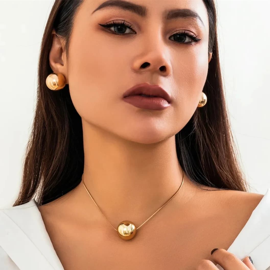 IngeSight.Z Vintage CCB Ball Square Snake Chain Choker collana orecchini Set per le donne Punk Gold Color Link Chain Party Jewelry