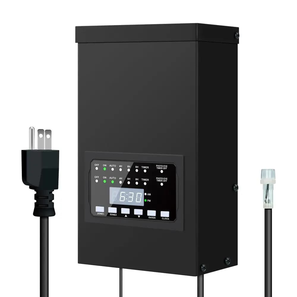 Trasformatore per illuminazione da esterno da 300W, trasformatore per patio con 2 uscite controllabili individualmente da 120V a 12V/14V con Ti