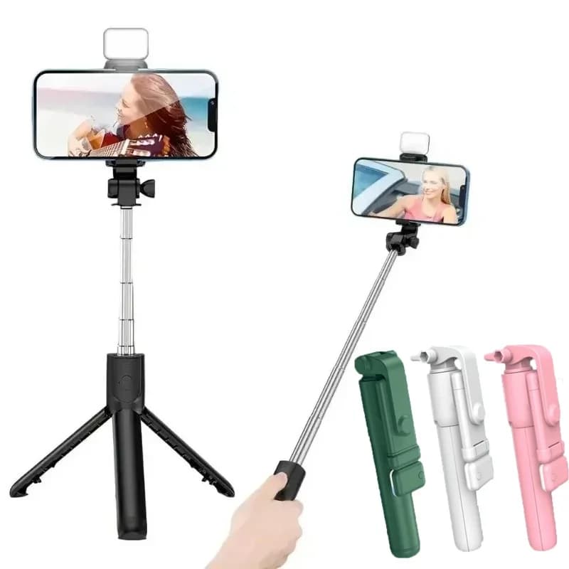 Treppiede portatile senza fili Bluetooth per selfie stick con luce a LED Treppiede pieghevole remoto Bluetooth per supporto video live per smartphone