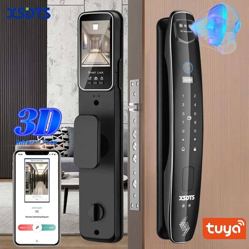 Wifi facial Electronic lock biometrics Fingerprint Smart Door Lock Password 3D face recognition Camera serratura elettronica Do Brasil