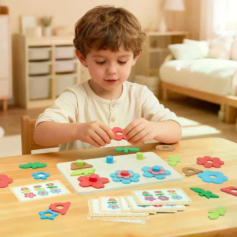 Set di puzzle in legno con fiori da impilare, giocattolo per l'ordinamento di forme e colori, giocattoli sensoriali, giocattoli educativi per bambini e bambine, prescolare