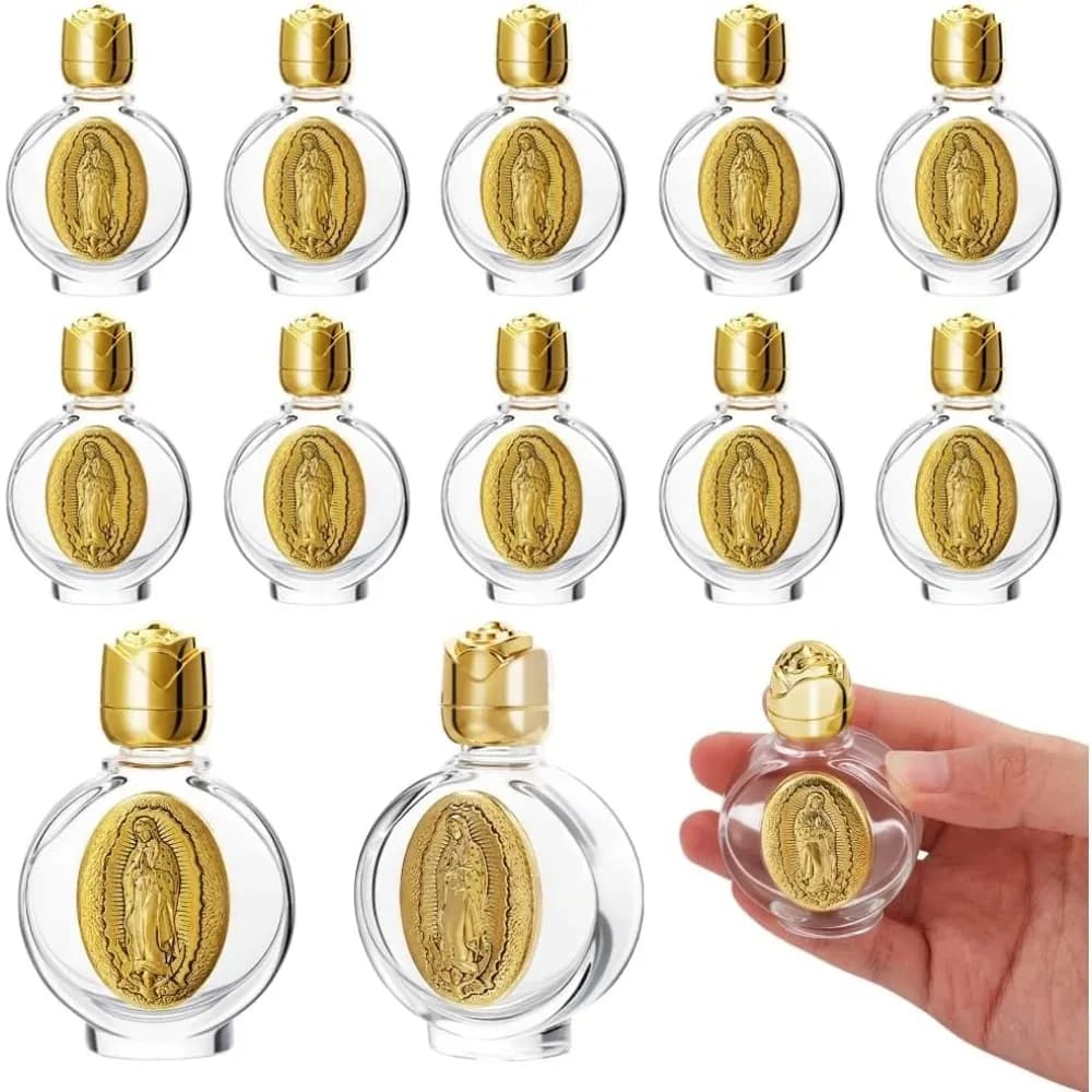 12/2 Pezzi Bottiglie per Acqua Santa da 0,5 fl oz, in Vetro Vuote Portatili con Coperchio, Piccole Bottiglie per Decorazioni Chiesa