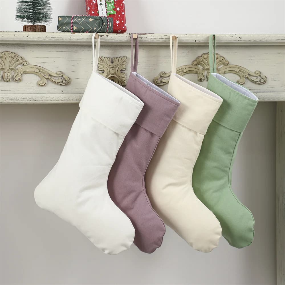 Linen Christmas Stocking Xmas Natural Plain Socks Fireplace Hanging For Home Decor Monogram Custom Name