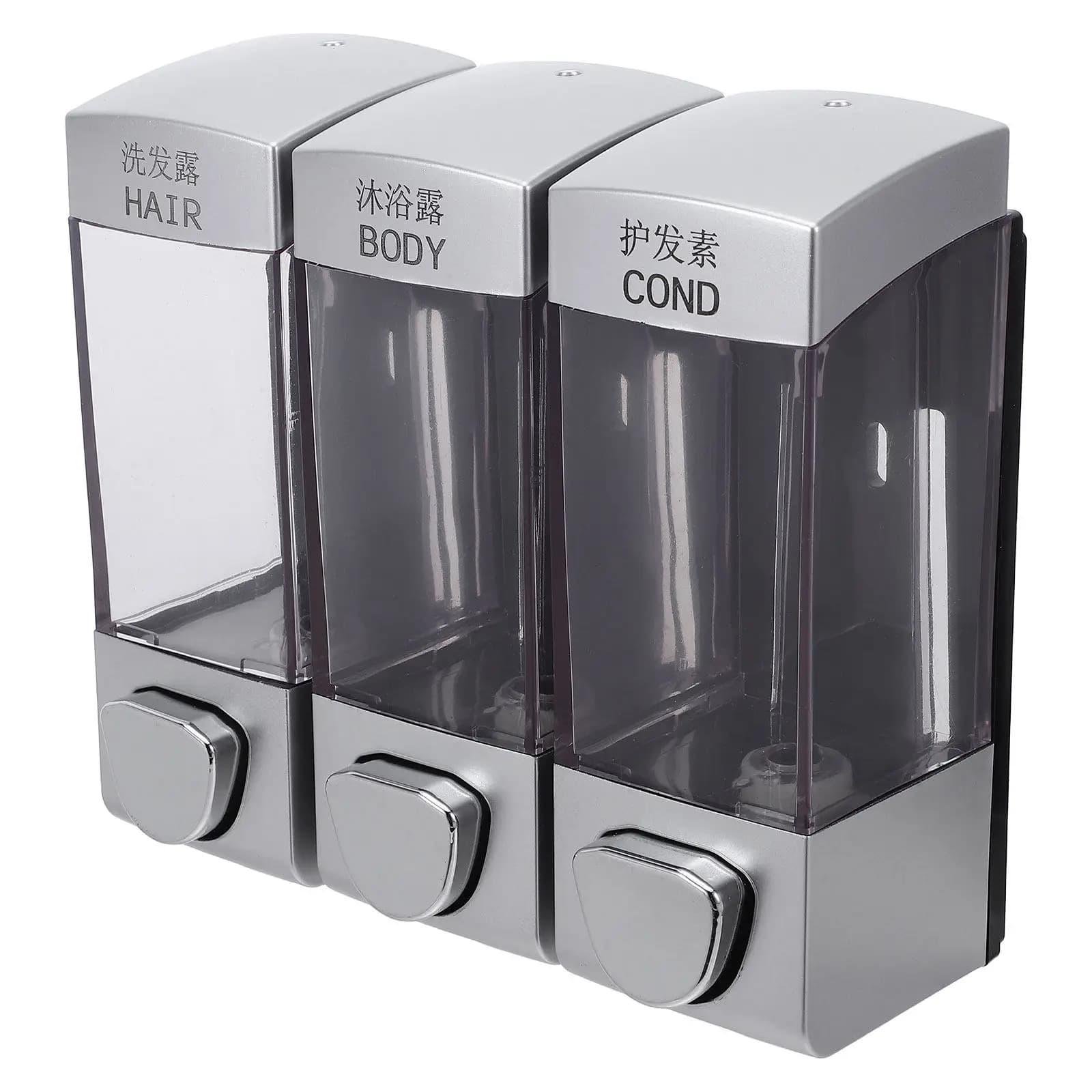 Dispenser Triplo da Parete per Sapone Liquido, Shampoo, Lozione, Balsamo, Gel Doccia, per Bagno, Cucina, Hotel, in Plastica ABS