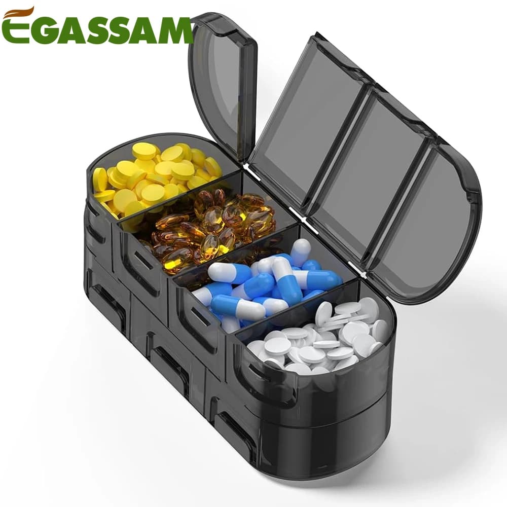 1 piece weekly pills, daily pills with 7 travel compartments, pills for drugs, vitamins, supplements