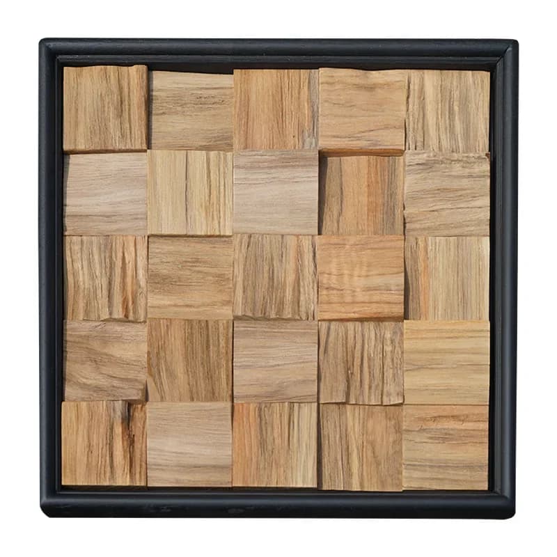 Pannello decorativo moderno astratto di alta gamma con blocchi di legno, tridimensionale, per soggiorno, in legno massello.