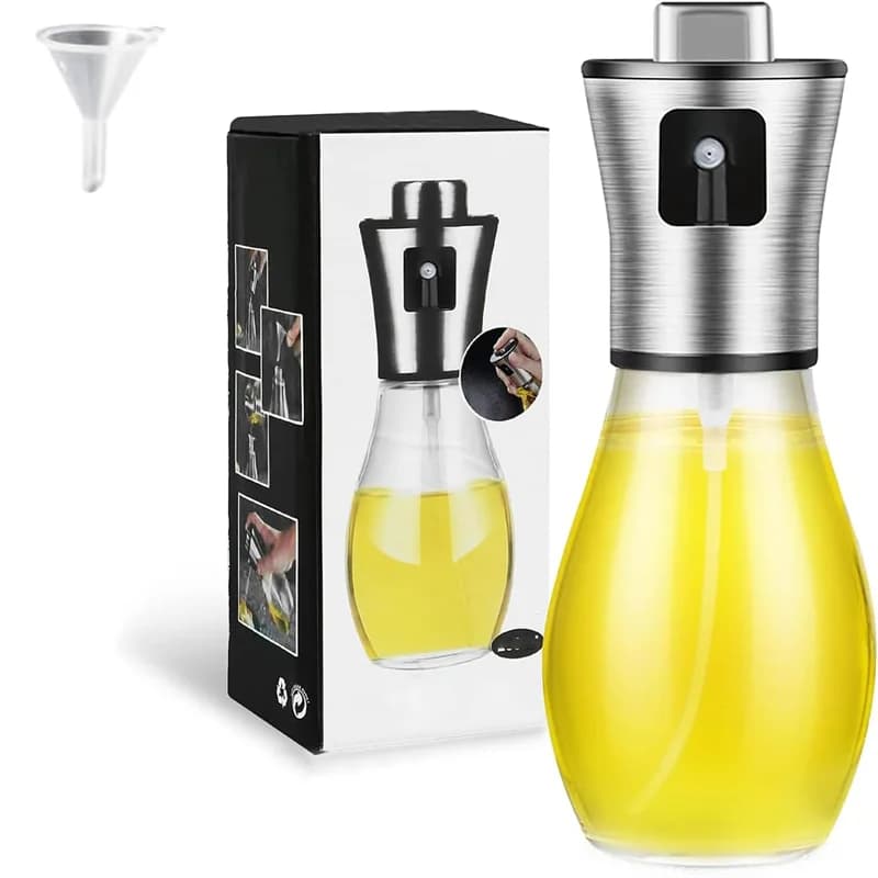 Olive sprayer for cooking, 200 ml glass olive oil sprayer, vegetable oil sprayer with funnel, oil sprayer, cooking, frying, barbecue