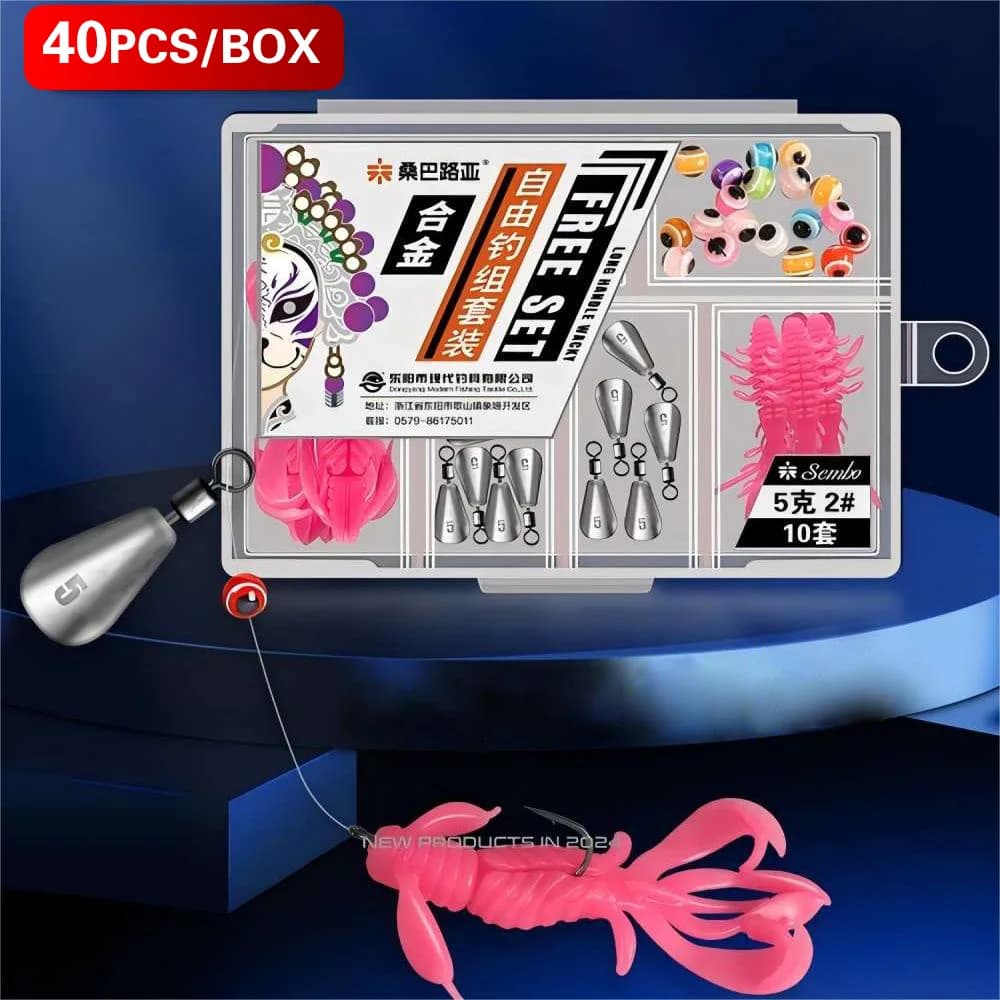 ZUKIBO 40 pz/set Esche Da Pesca Morbide Kit 10 pz Galleggiante Gamberetti Richiamo Esca, 10 pz Piombo, 10 pz Gancio, 10 pz Occhio di Pesce, accessori per la pesca