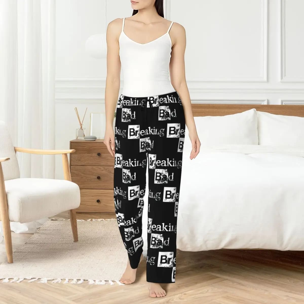 Pantaloni Pigiama Personalizzati da Donna con Stampa Breaking Bad, Abbigliamento da Notte con Tasche