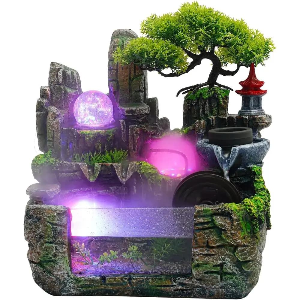 Fontana da Interno con Rocce e Pesci Rossi, Cascata Decorativa da Tavolo, Bonsai con Umidificatore per Casa e Ufficio