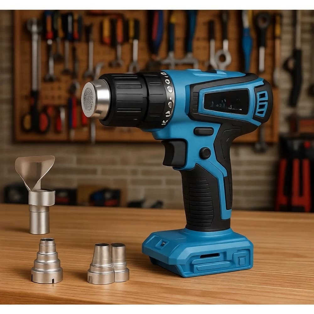 Pistola Termica Senza Fili a Riscaldamento Rapido con Temperatura Variabile, Display LCD e 4 Ugelli per Artigianato, Tubi Termoretraibili, Pellicole in Vinile, Resina e Fai-da-Te