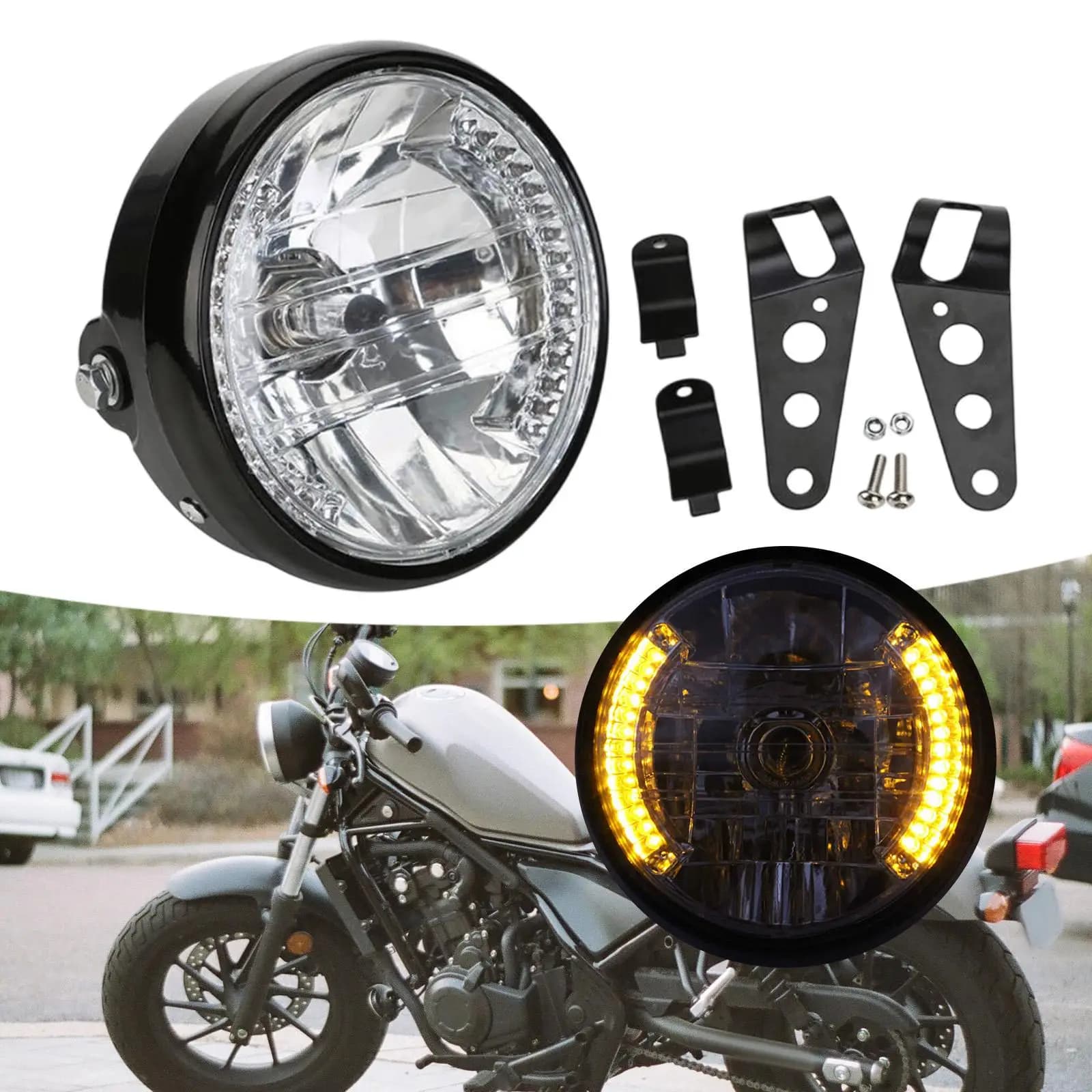 Motorcycle Headlight Headlamp Round Easy Installation Sturdy Dustproof Head Lamp
