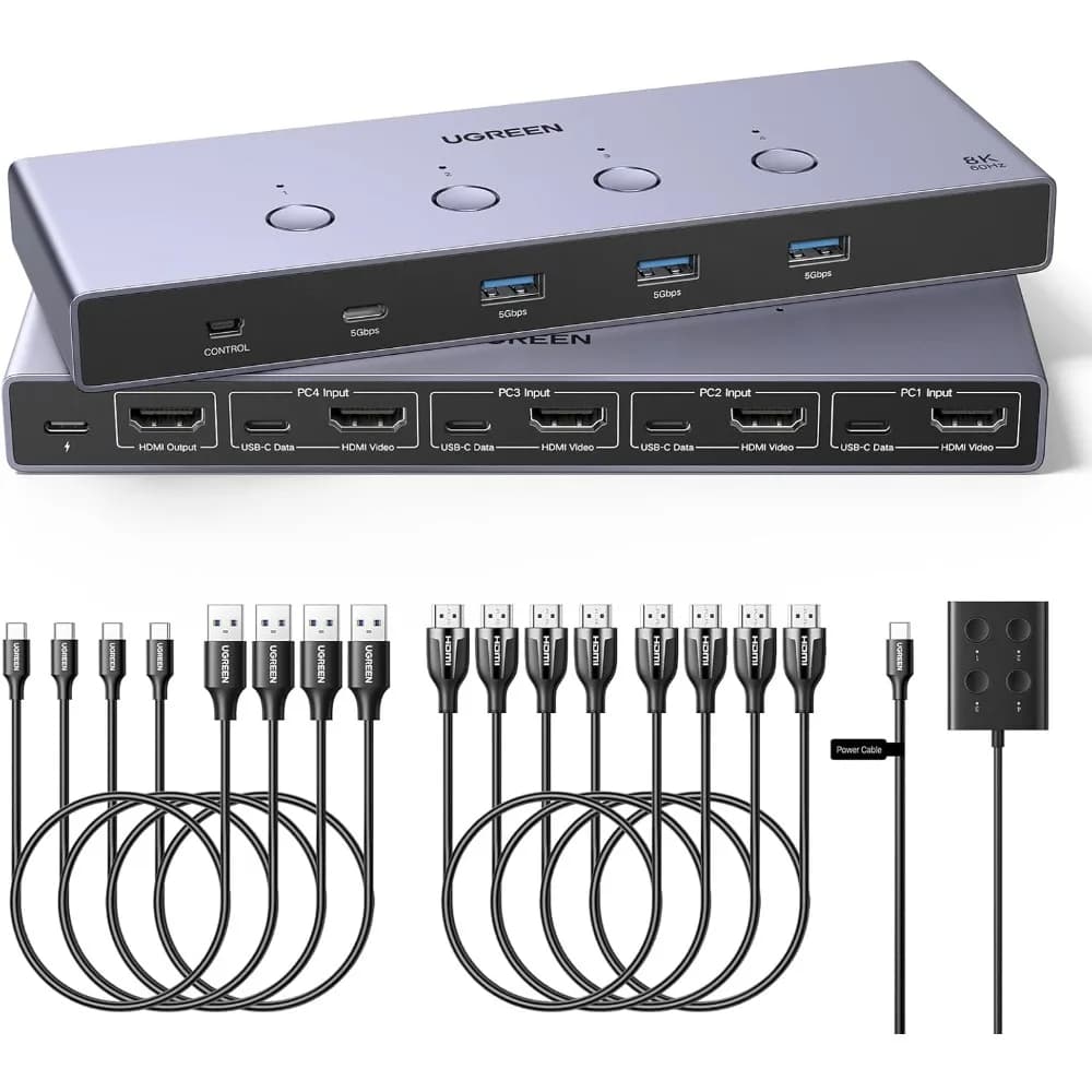 Switch KVM HDMI 8K 60Hz 4 ports USB 3.0 Monitor keyboard sharing mouse hard disk printer with remote control cable