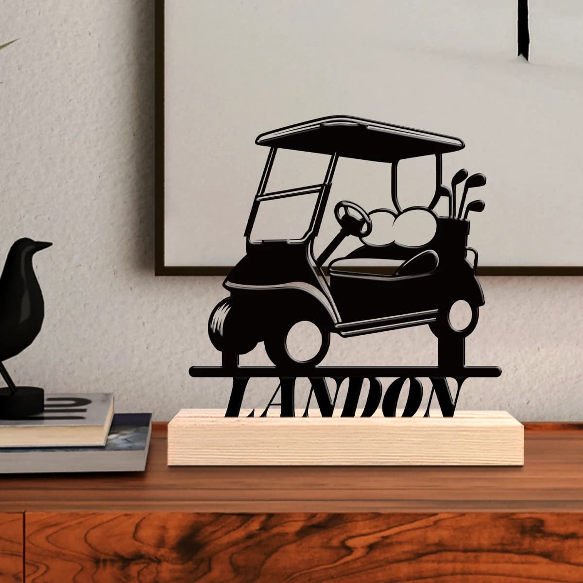 1pc Desktop Metal Ornaments Custom Name Equipped with Wooden Base Office Decoration,Christmas and Housewarming Gifts