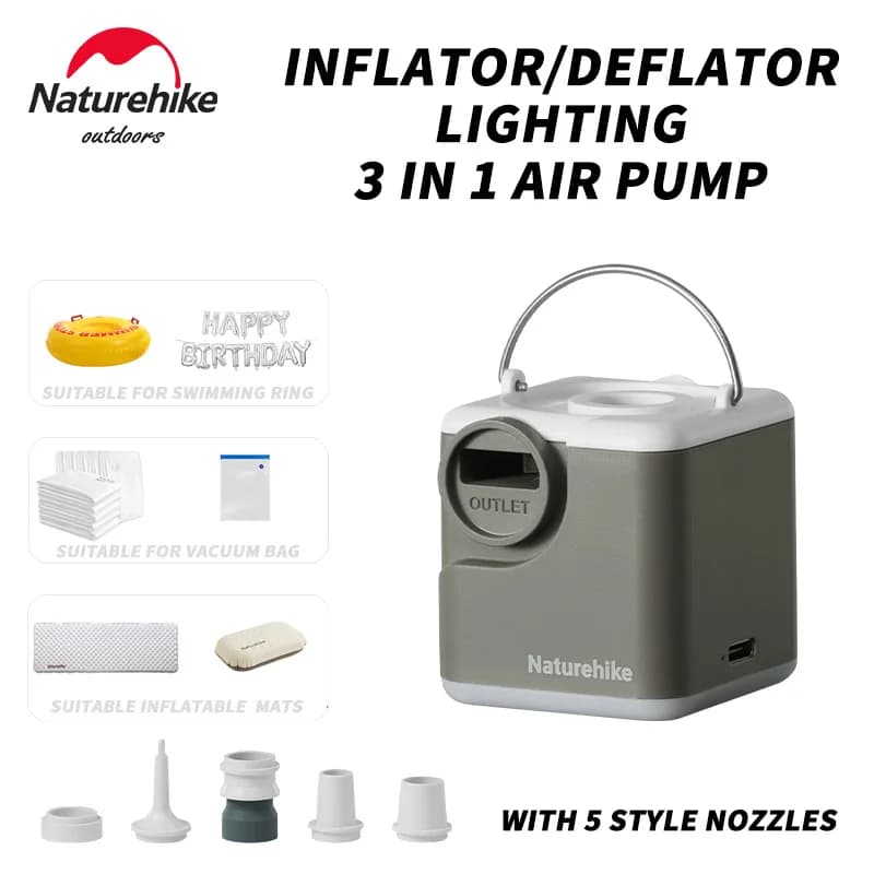 Naturehike Inflatable Bouncy Pump for Inflatable Mat, Air Bed, Swimming Ring, Rechargeable Camping Light