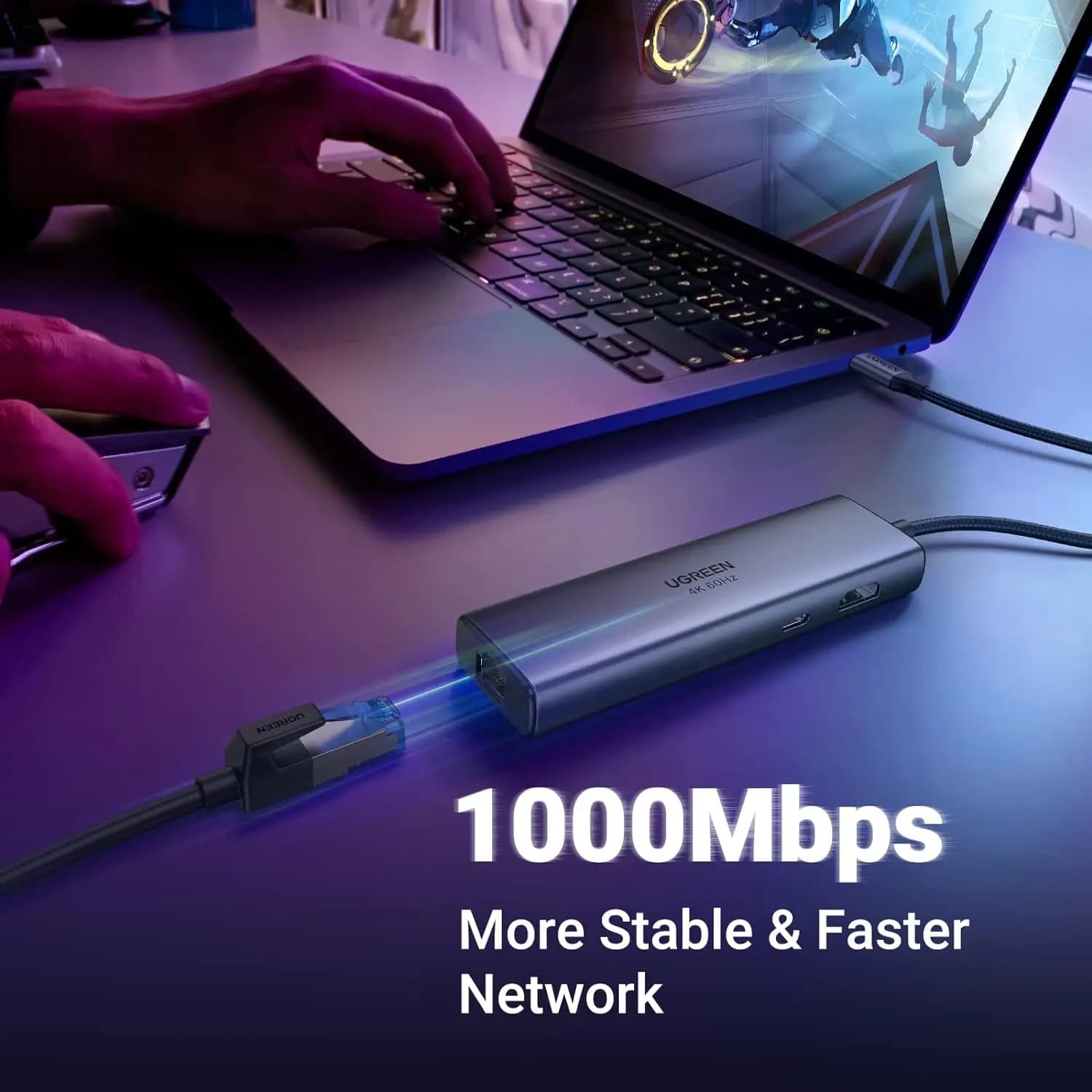 UGREEN Revodok Hub USB C 7 in 1 con Adattatore Ethernet Gigabit, HDMI 4K@60Hz, Ricarica PD 100W, Porte Dati USB, Lettore di Schede SD/TF