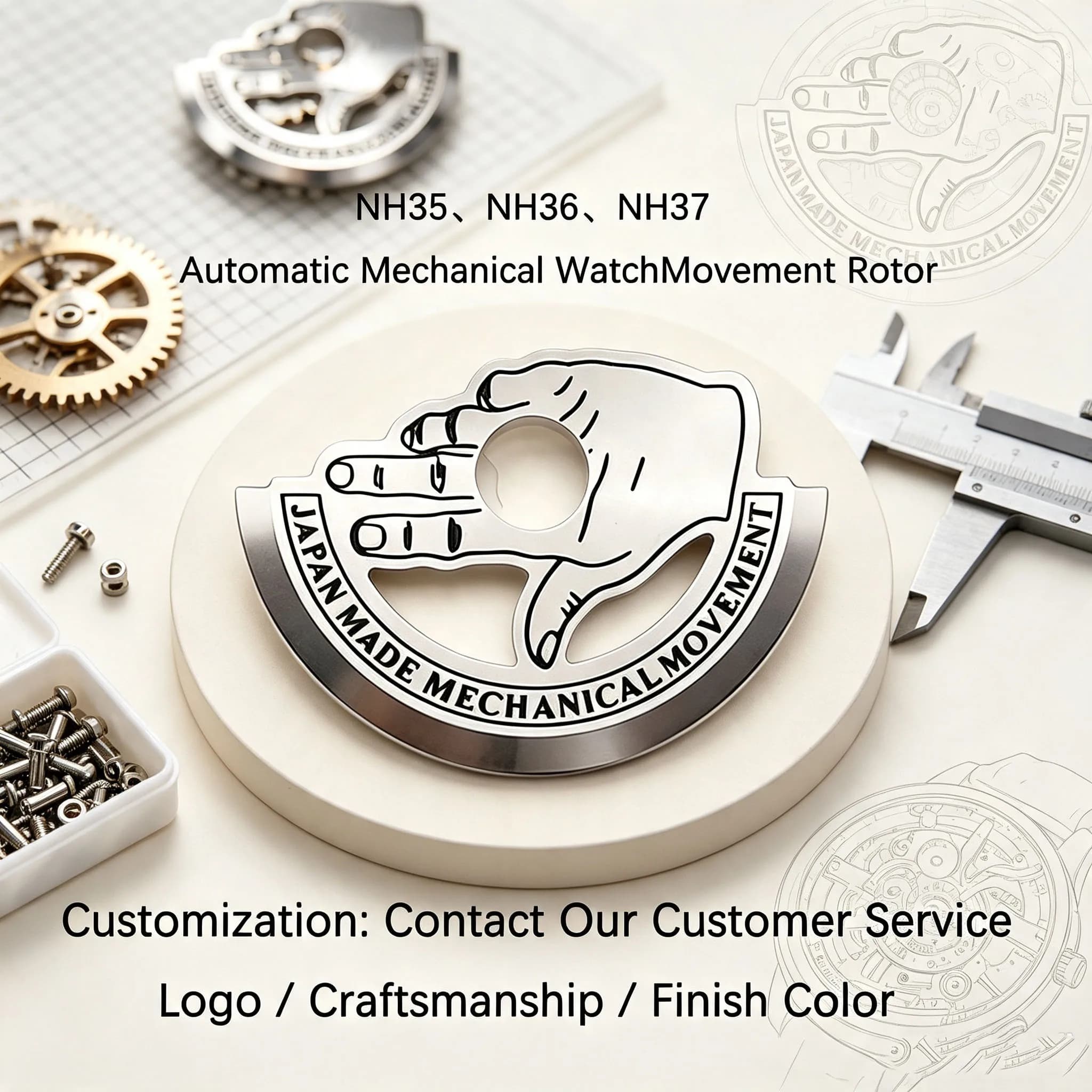 Fit with NH34/35/36/37/38/39 movement rotor parts for NH movement modification with automatic rotor and finger pendulum