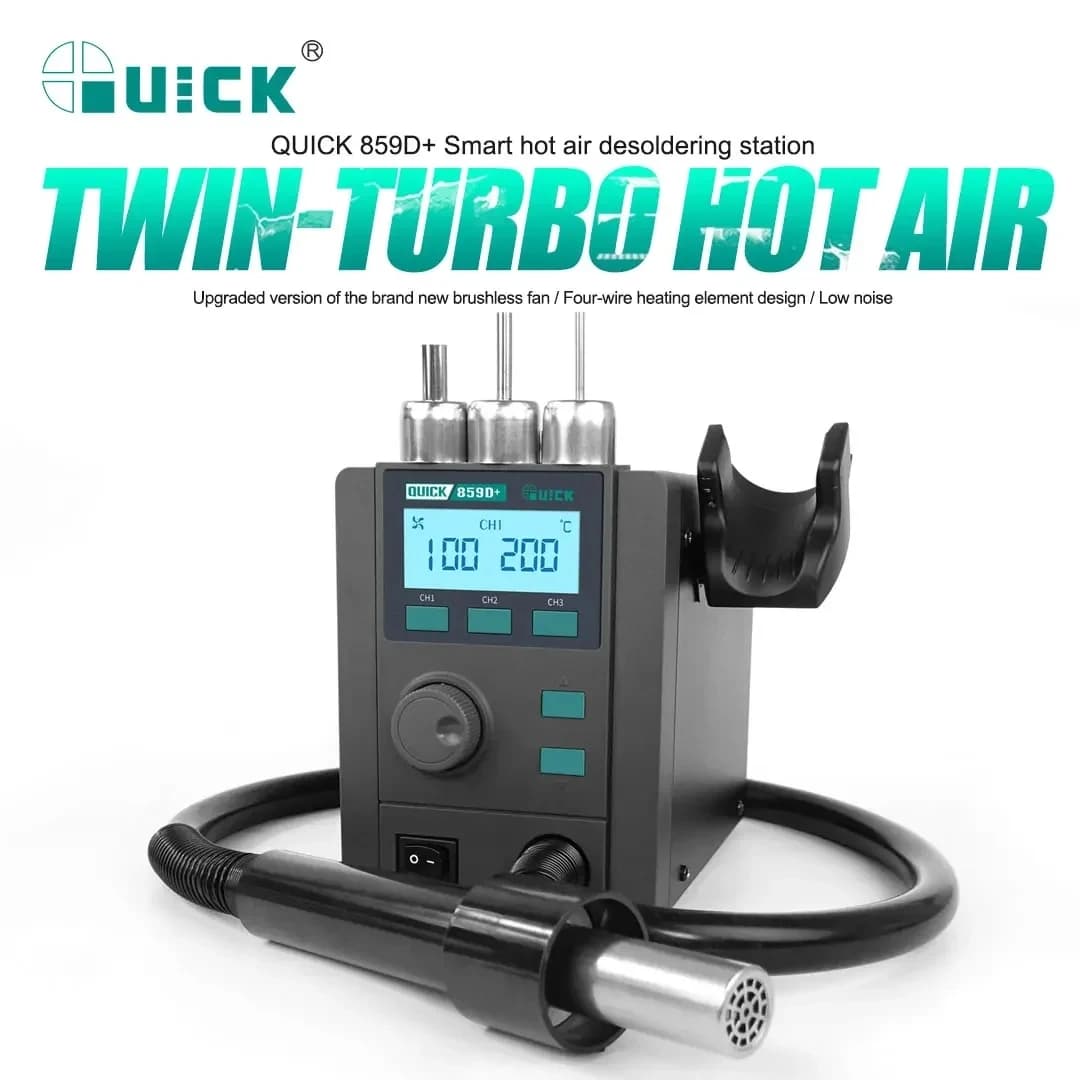 QUICK 859D + Stazione di rilavorazione Aggiornamento pistola termica 857DW + Stazione dissaldante ad aria calda senza piombo, Controllo intelligente della temperatura LCD