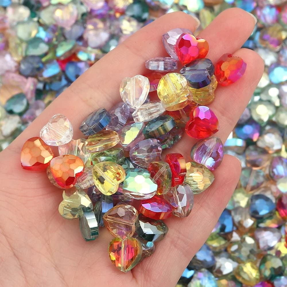 30 pezzi/lotto Perline di cristallo a forma di cuore da 10 mm, perline di vetro sfaccettate, perline distanziatrici sfuse per la creazione di gioielli, collane e braccialetti fai da te