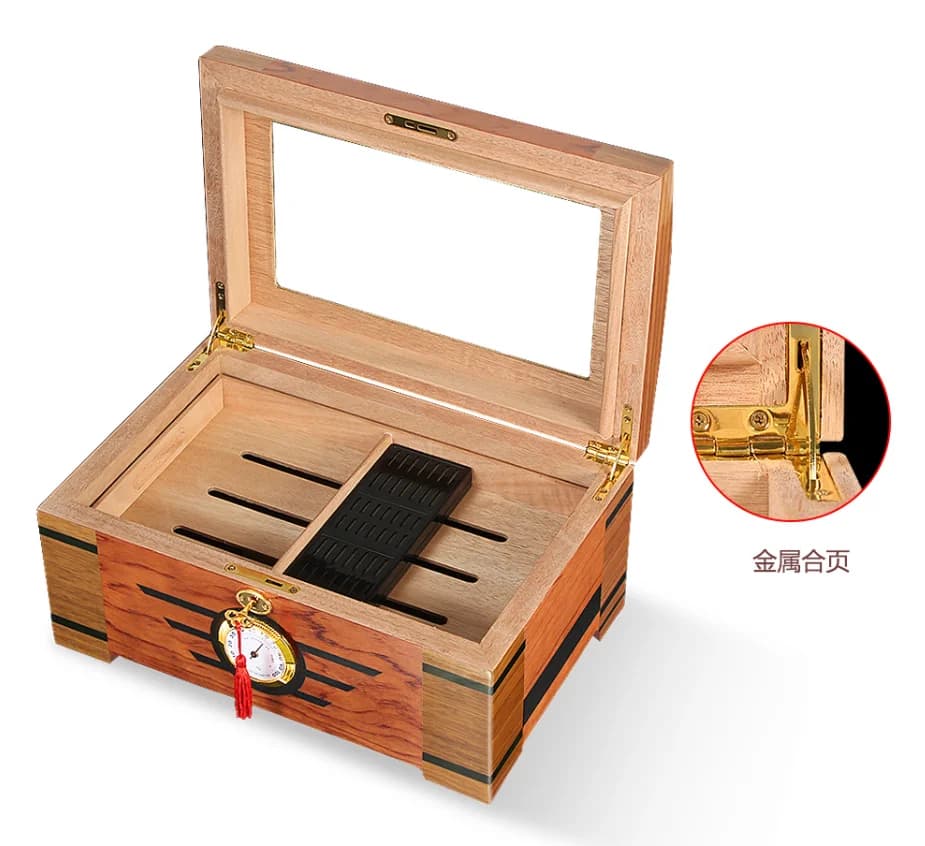 Custodia per umidificatore da tavolo in legno di cedro con umidificatore per impronte digitali, igrometro, tecniche di lacca