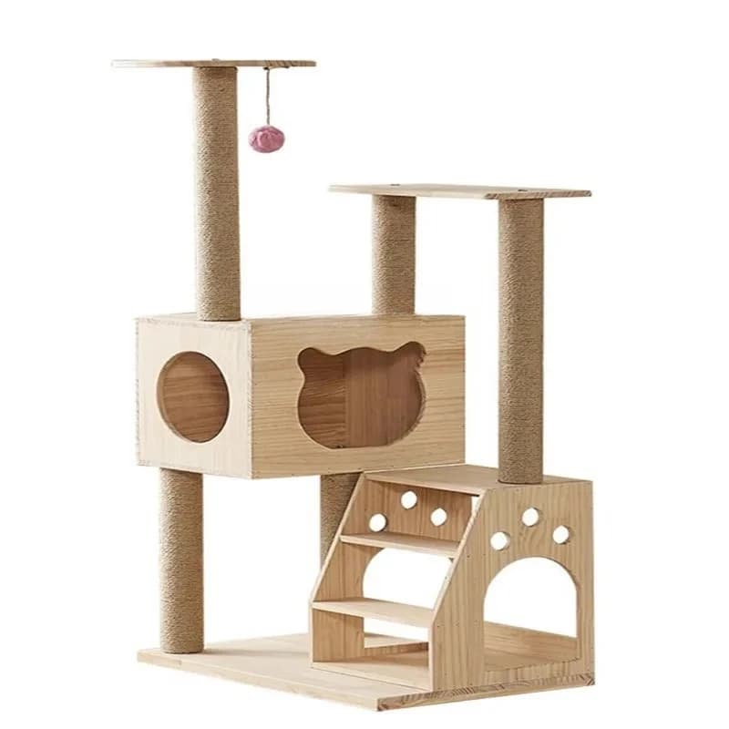 Climbing Structure for Cats Solid Wood Pine Tree for Cats Hemp Corda Platform for Jumping Grill Large Multilayer