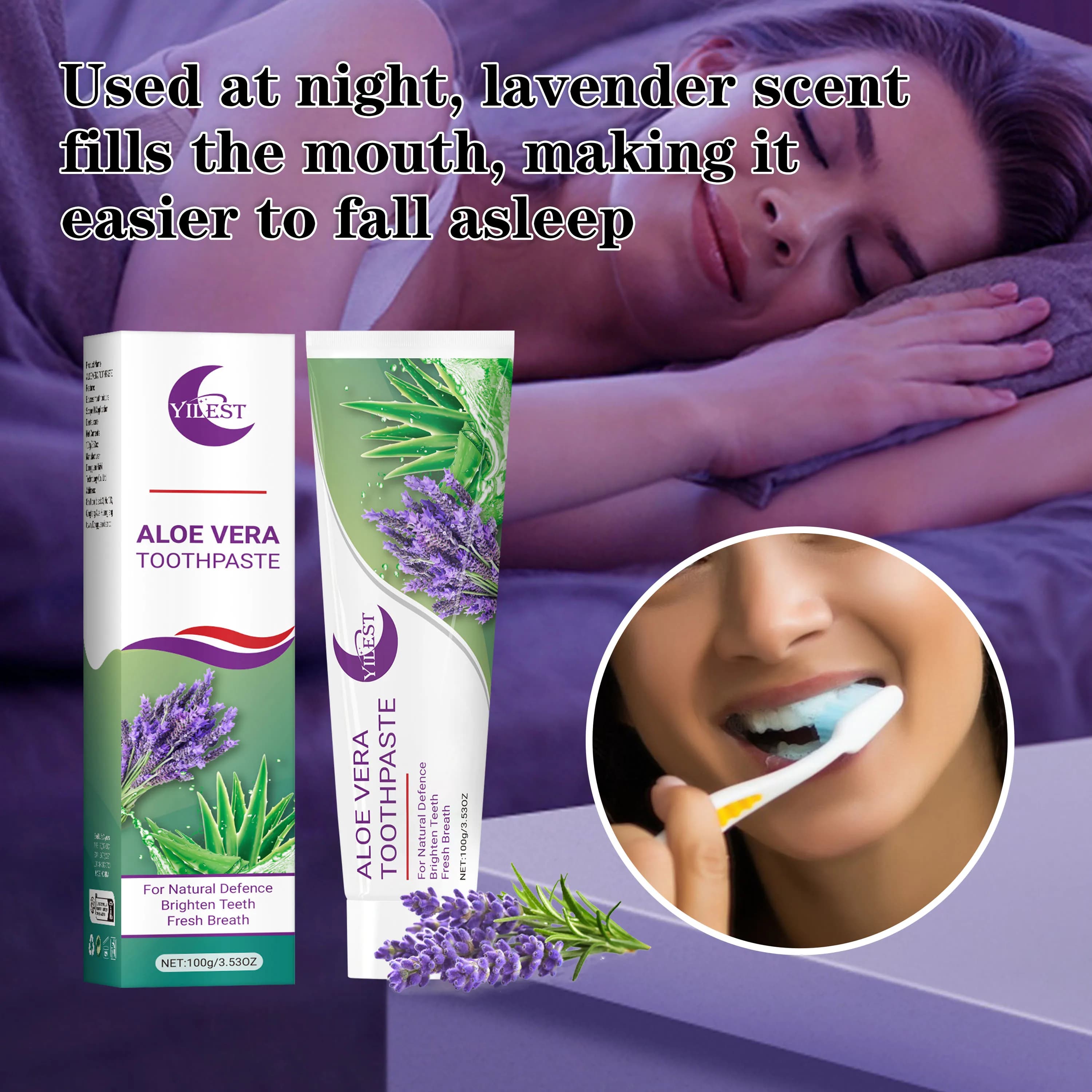 Night toothpaste at aloe vera and lavender 100 g, deep cleansing and teeth whitening, fresh breath and care of gums, natural night oral hygiene