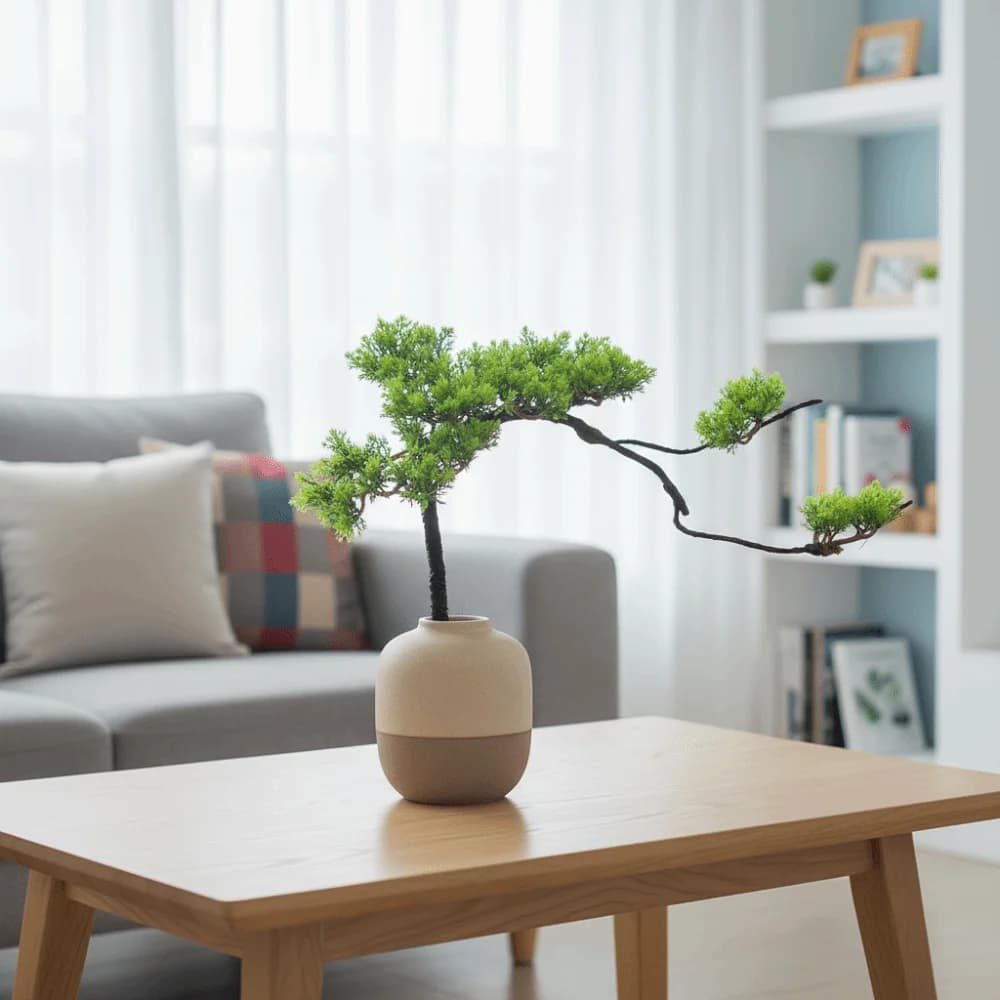 Realistic Bonsai Pine in Vase, Simulated Flexible Decorative Pine, Artificial Plastic Plant for Adhesive Decoration