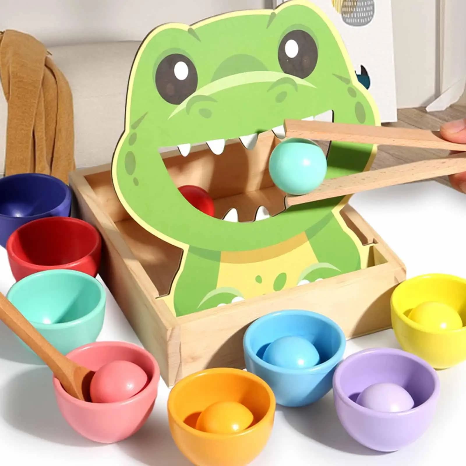 Palline arcobaleno in tazze Gioco di abbinamento Palla sensoriale in legno Sviluppo dei bambini Giocattolo educativo per l'ordinamento dei colori Regalo di festa
