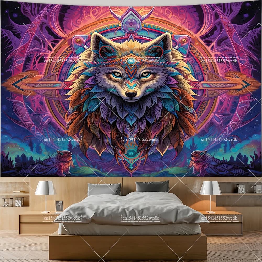 Fox Dreamcatcher Tapestrys Mushroom Fox Wall Tapestries Living Room Decor Aesthetic Cat Tarot Tapestrys Background Cloths