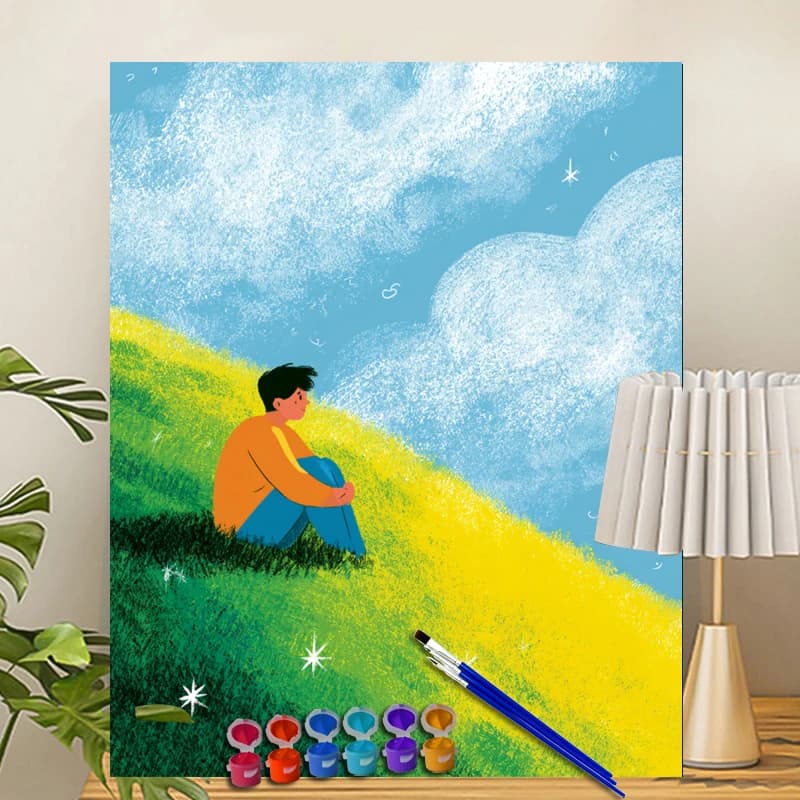 Painting By Numbers Hillside Boy Acrylic Paint Canvas Dropshipping Portrait Family Children Photo Christmas gifts