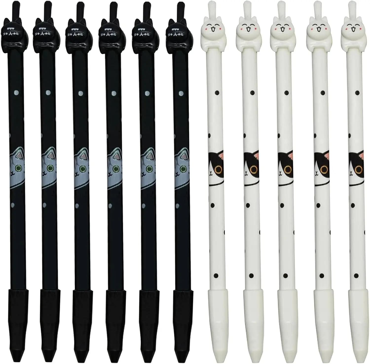 12 Pack Cat Pens - Cute Black & White Pen kitten Gel Pen Fun Animal Novelty Writing Pens with Black Ink for School, Office, Gifts (6 Black Cats + 6 White Cats)