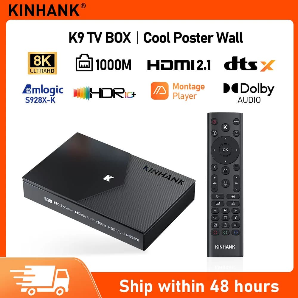 Kinhank K9 Android TV Box 8K @ 60FPS Amlogic S928X-K Dolby Vision con lettore di montaggio HDMI 2.1 WIFI6 HDR10 + HLG HD Set top box