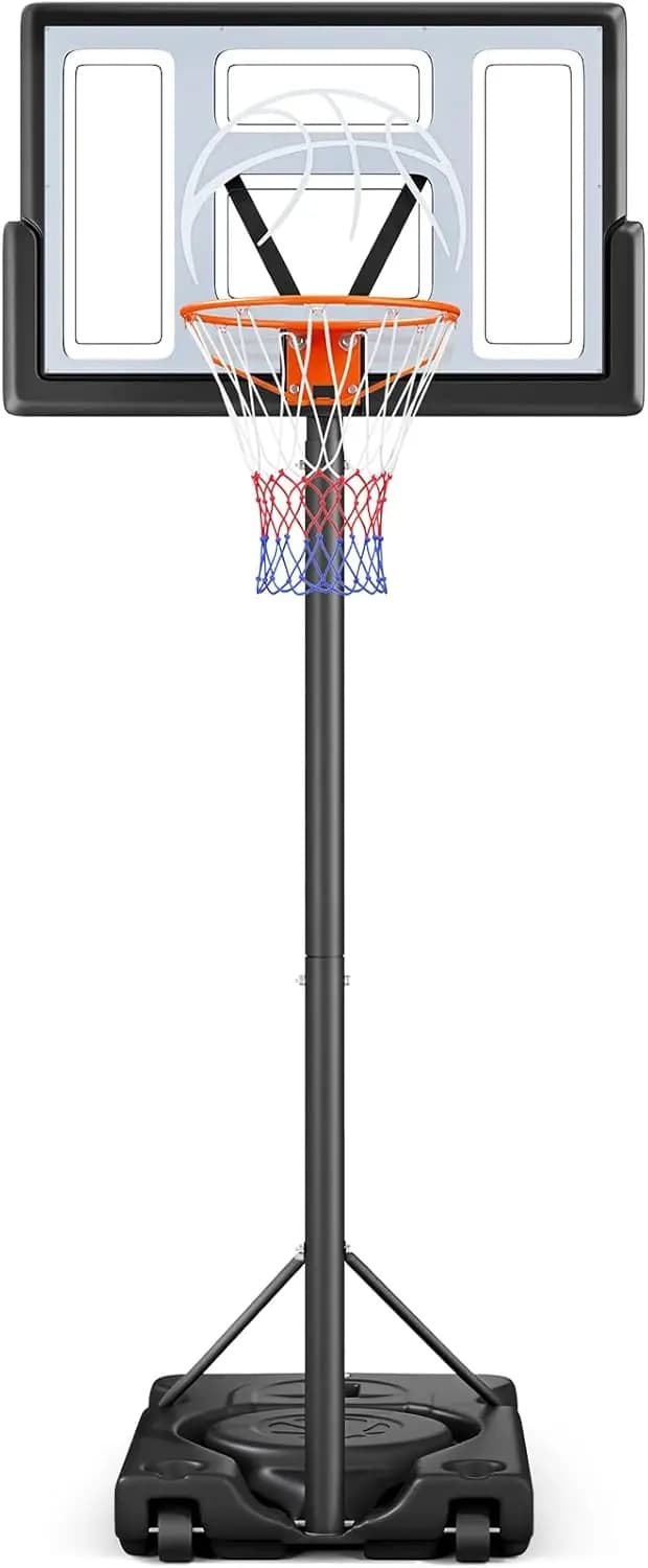 Canestro da Basket Portatile Regolabile da 3 Metri, Tabellone Infrangibile da 112 cm, Base Grande per Bambini e Adulti