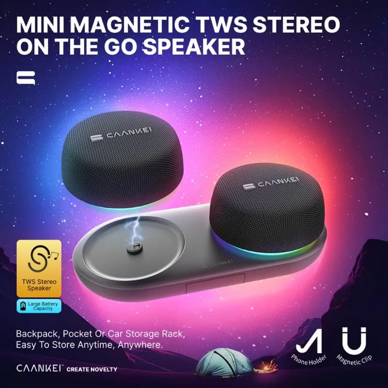 Magnetic Bluetooth Speaker with RGB Lights, TWS Pairing, Portable Wireless Speaker for Travel & Home, Waterproof Stereo Sound