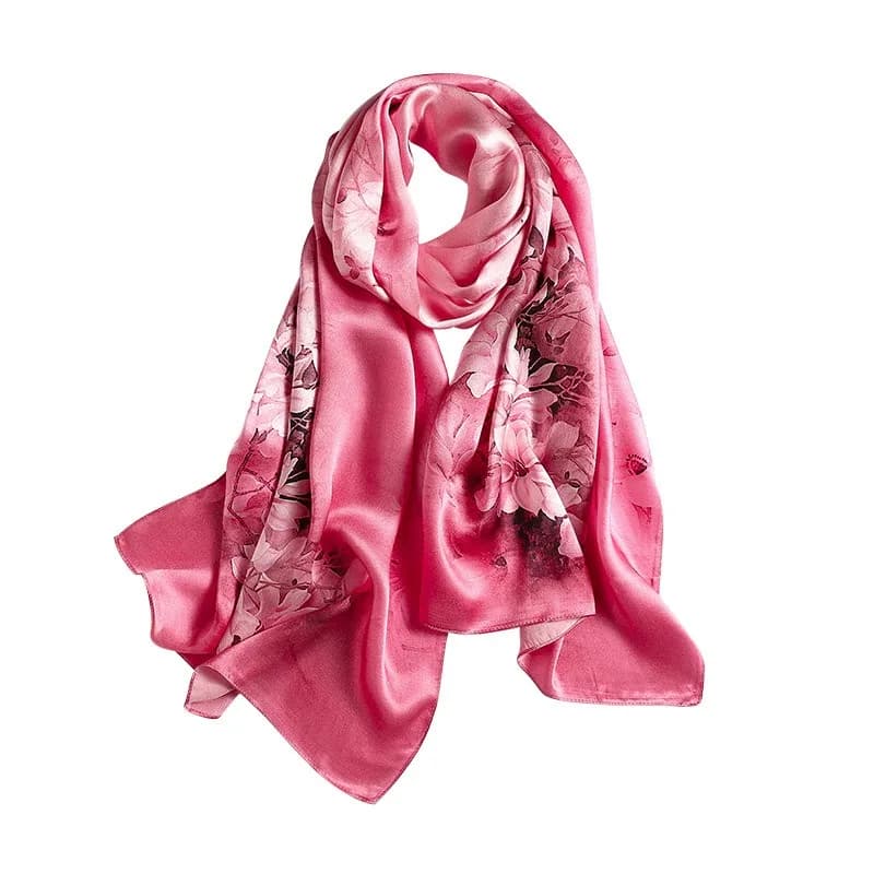 Sciarpa Lunga 100% Seta di Gelso per Donna, Sciarpe Rettangolari per Copricapo e Collo - Foulard Rettangolare con Stampa Floreale Rosa Rosso, Confezione Regalo