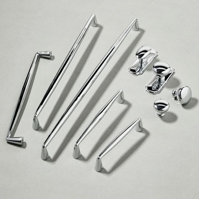 Maniglia per mobili cromata Ottone massiccio Argento brillante Borsette Cassetto Armadio Manopola da cucina Scarpiera moderna semplice con barra a T Maniglia lunga