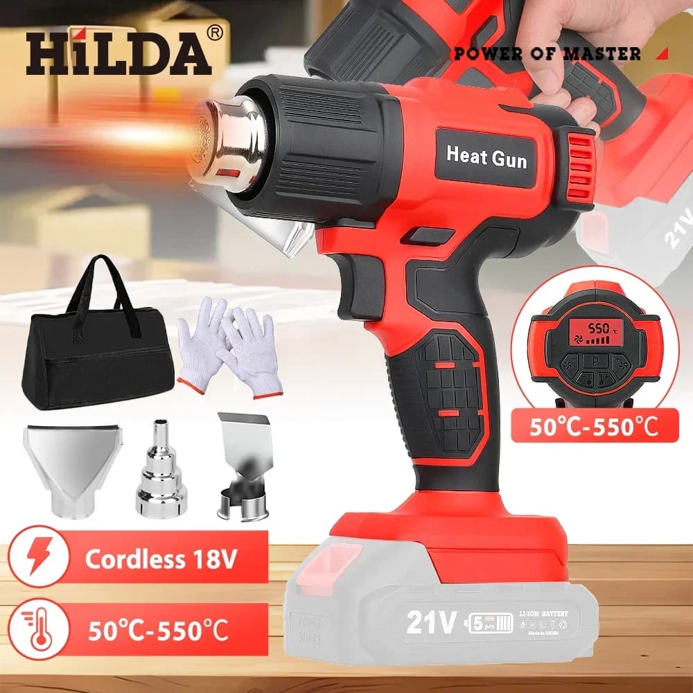 Pistola ad Aria Calda Senza Fili HILDA, Strumento Termico Elettrico Portatile con Temperatura Regolabile, Compatibile con Batteria Makita 18V