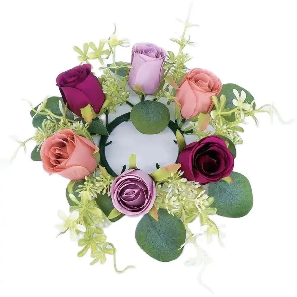 Ghirlanda Artificiale di Eucalipto per Candelabri, Anelli Colorati per Candele, Decorazione per Tavoli da Festa e Matrimonio in Plastica