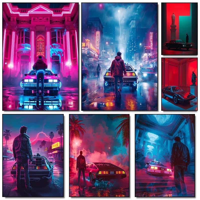 Classic City ​​streets Neon Cool Racing Poster Canvas Paintings Paint Wall Art Pictures Cartoons Computer Room Decoration Gif