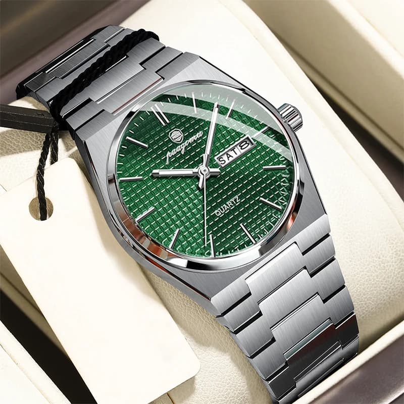 PAAZOMU Business Men's Wrist Watch Waterproof Stainless Steel Men's Watch Luminous Quartz With Date And Week Reloj + Box