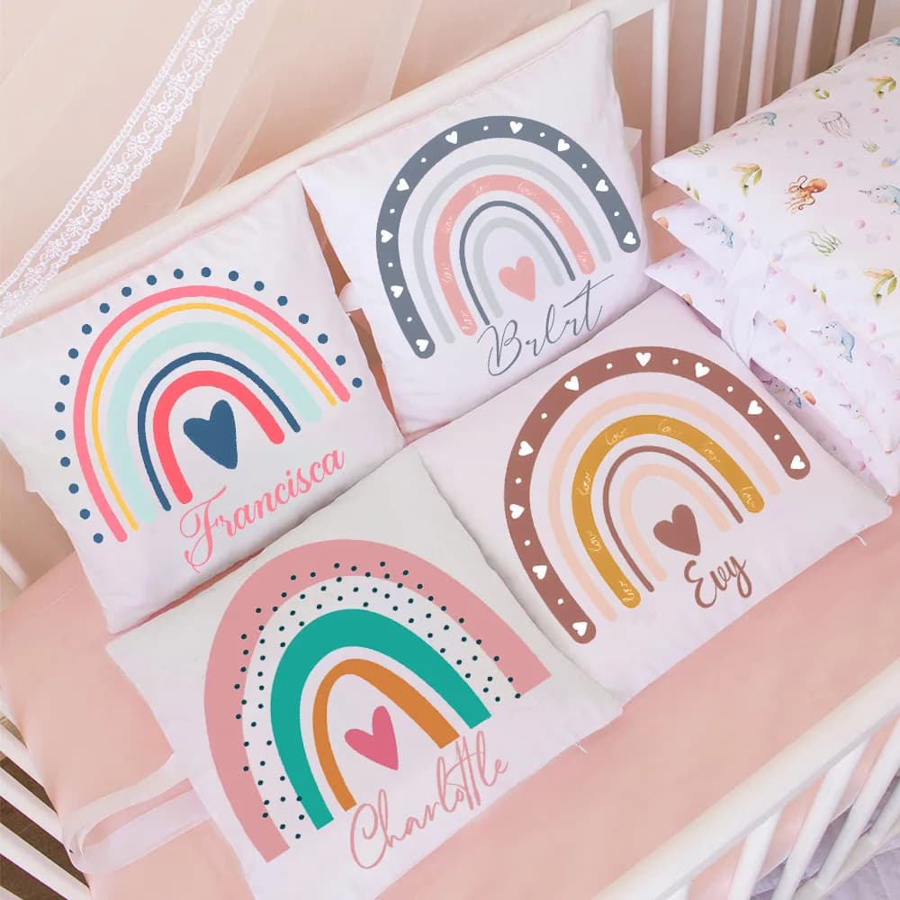 Custom Boho Rainbow culla biancheria da letto fodera per cuscino cuscino per letto personalizzato per bambini Baby Girl Shower Gifts Rainbow Girls Bedroom Decor