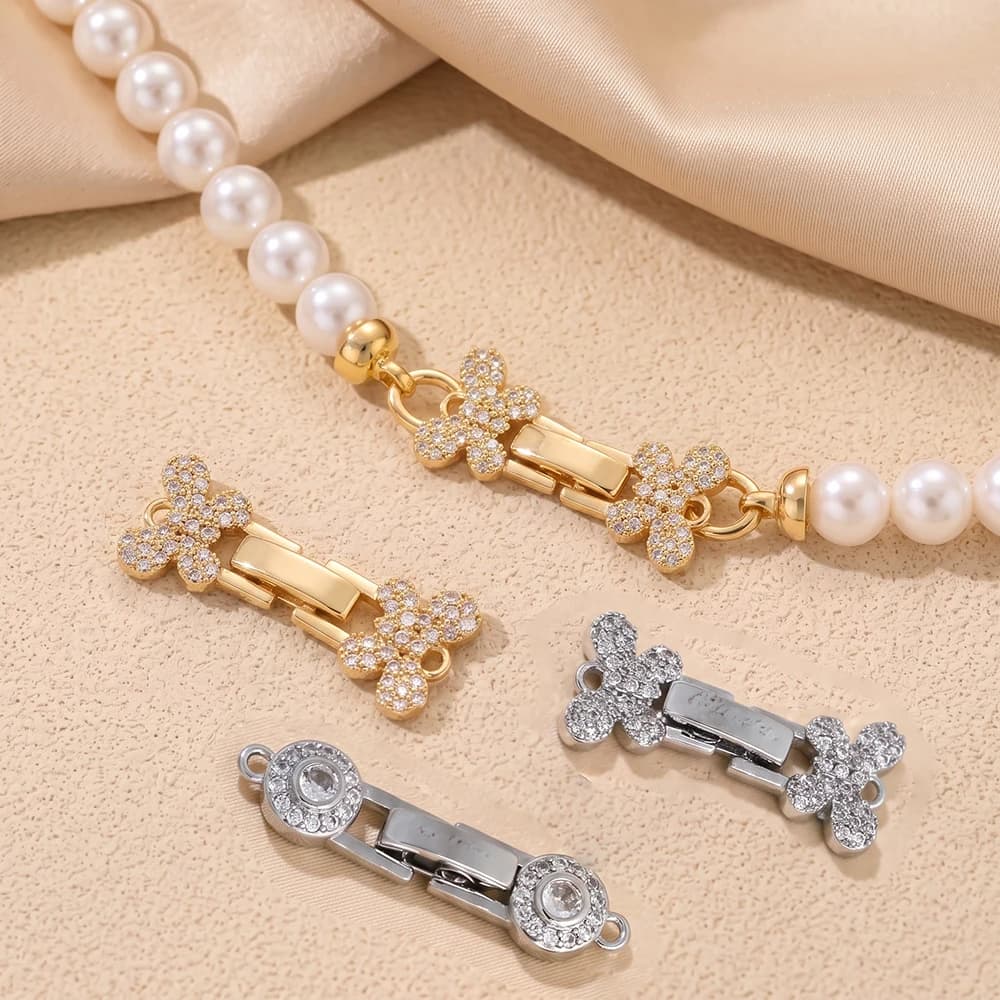 2pcs 18K Gold Inlaid Fold Over Bracelet Extender Clasp Necklace Jewelry Clasps Foldover Clip Link Extensions for Jewelry Making