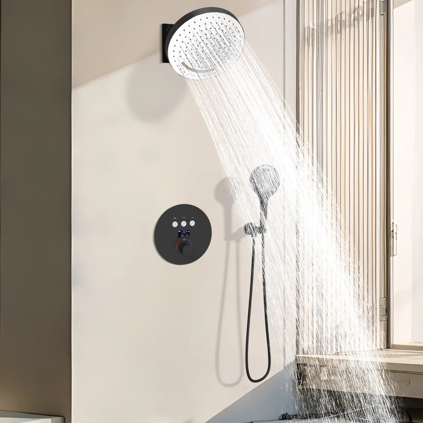 Modern digital shower set at constant temperature with round wall bellows for domestic use, wholesaler