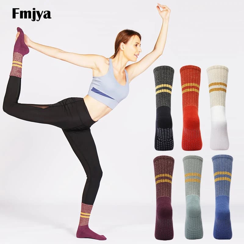 Calzini da yoga con impugnature antiscivolo al polpaccio dorato argento seta cotone traspirante pilates danza fitness calzini sportivi all'aperto