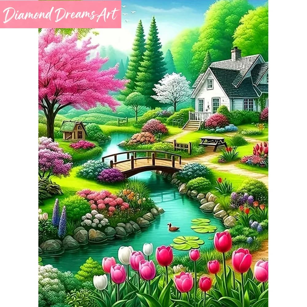 Quadro Diamond Painting Paesaggio con Albero, Ricamo a Mosaico Quadrato Completo con Strass, Decorazione per la Casa, Senza Cornice