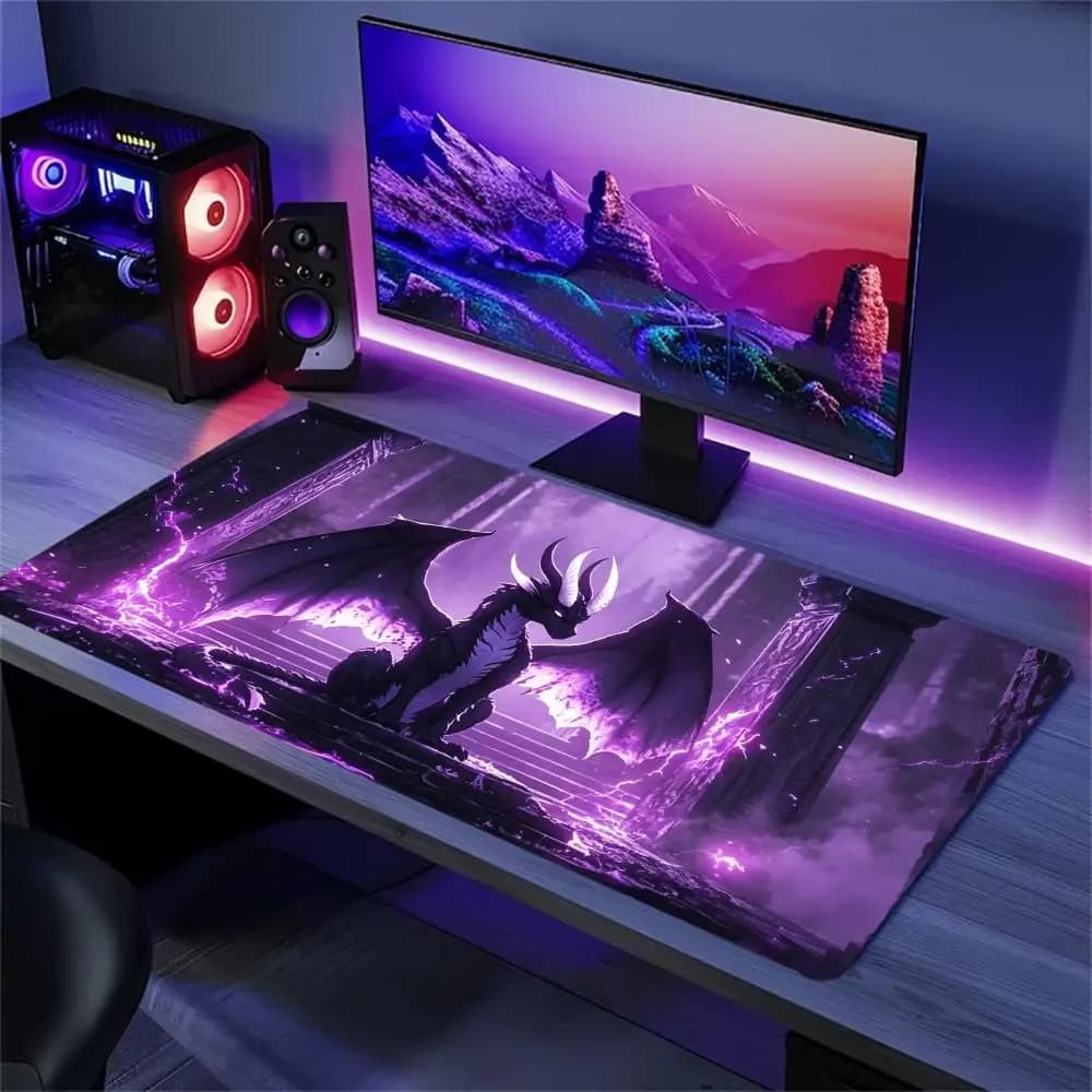Mystical Purple Fantasy Dragon Gaming Mouse Pad Non‑Slip Rubber Desk Mat Dark Magic Cloud Art For Gaming And Daily Desktop Use